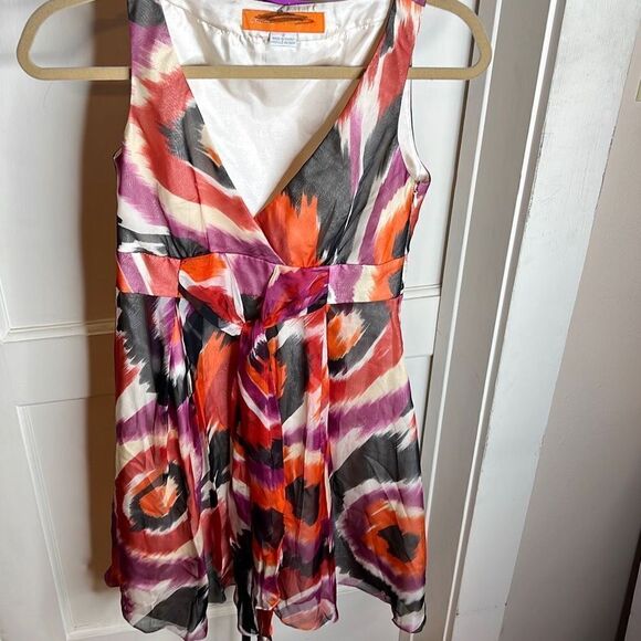 ❤️Cynthia Steffe Women's Abstract V Neck Sleeveless Silk Dress Multi-Color Sz2 - Picture 7 of 7